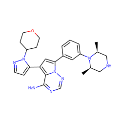 C[C@H]1CNC[C@@H](C)N1c1cccc(-c2cc(-c3ccnn3C3CCOCC3)c3c(N)ncnn23)c1 ZINC001772613180