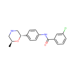 C[C@H]1CNC[C@H](c2ccc(NC(=O)c3cccc(Cl)c3)cc2)O1 ZINC000117717443