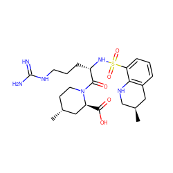 C[C@H]1CNc2c(cccc2S(=O)(=O)N[C@@H](CCCNC(=N)N)C(=O)N2CC[C@@H](C)C[C@@H]2C(=O)O)C1 ZINC000003807172