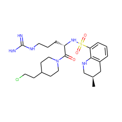 C[C@H]1CNc2c(cccc2S(=O)(=O)N[C@@H](CCCNC(=N)N)C(=O)N2CCC(CCCl)CC2)C1 ZINC000003814118