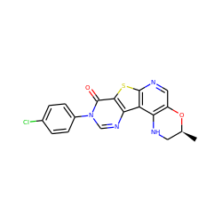 C[C@H]1CNc2c(cnc3sc4c(=O)n(-c5ccc(Cl)cc5)cnc4c23)O1 ZINC000028827167