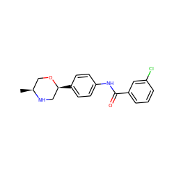 C[C@H]1CO[C@@H](c2ccc(NC(=O)c3cccc(Cl)c3)cc2)CN1 ZINC000117729870