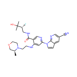 C[C@H]1COCCN1CCNc1cc(-n2ccc3cc(C#N)cnc32)ncc1C(=O)NC[C@@H](F)C(C)(C)O ZINC001772631445