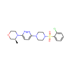 C[C@H]1COCCN1c1ccc(N2CCN(S(=O)(=O)c3ccccc3Cl)CC2)nn1 ZINC001772626858