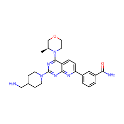 C[C@H]1COCCN1c1nc(N2CCC(CN)CC2)nc2nc(-c3cccc(C(N)=O)c3)ccc12 ZINC000139743046