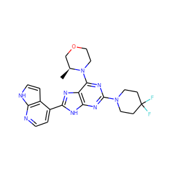 C[C@H]1COCCN1c1nc(N2CCC(F)(F)CC2)nc2[nH]c(-c3ccnc4[nH]ccc34)nc12 ZINC000146289383