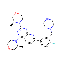 C[C@H]1COCCN1c1nc(N2CCOC[C@@H]2C)c2ccc(-c3ccc(F)c(CN4CCNCC4)c3)nc2n1 ZINC000139613749