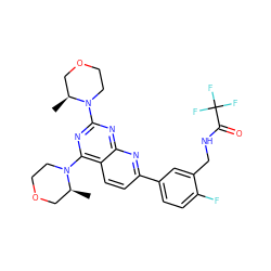 C[C@H]1COCCN1c1nc(N2CCOC[C@@H]2C)c2ccc(-c3ccc(F)c(CNC(=O)C(F)(F)F)c3)nc2n1 ZINC000139492858