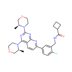 C[C@H]1COCCN1c1nc(N2CCOC[C@@H]2C)c2ccc(-c3ccc(F)c(CNC(=O)C4CCC4)c3)nc2n1 ZINC000141941836