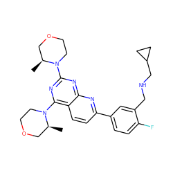 C[C@H]1COCCN1c1nc(N2CCOC[C@@H]2C)c2ccc(-c3ccc(F)c(CNCC4CC4)c3)nc2n1 ZINC000145074240