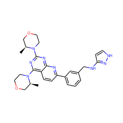 C[C@H]1COCCN1c1nc(N2CCOC[C@@H]2C)c2ccc(-c3cccc(CNc4cc[nH]n4)c3)nc2n1 ZINC000144434602