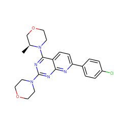 C[C@H]1COCCN1c1nc(N2CCOCC2)nc2nc(-c3ccc(Cl)cc3)ccc12 ZINC000138970876