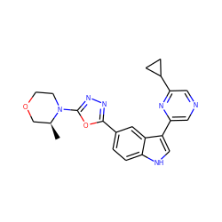 C[C@H]1COCCN1c1nnc(-c2ccc3[nH]cc(-c4cncc(C5CC5)n4)c3c2)o1 ZINC000145420530