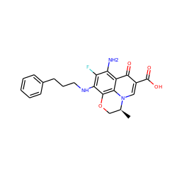 C[C@H]1COc2c(NCCCc3ccccc3)c(F)c(N)c3c(=O)c(C(=O)O)cn1c23 ZINC000073224572