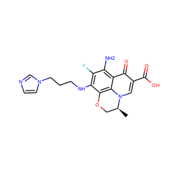 C[C@H]1COc2c(NCCCn3ccnc3)c(F)c(N)c3c(=O)c(C(=O)O)cn1c23 ZINC000073221777