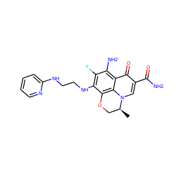 C[C@H]1COc2c(NCCNc3ccccn3)c(F)c(N)c3c(=O)c(C(N)=O)cn1c23 ZINC000073224562