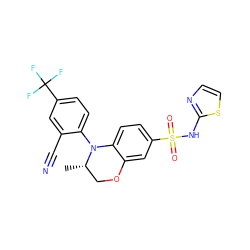 C[C@H]1COc2cc(S(=O)(=O)Nc3nccs3)ccc2N1c1ccc(C(F)(F)F)cc1C#N ZINC000220178045