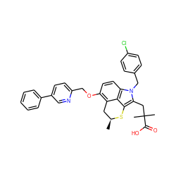 C[C@H]1Cc2c(OCc3ccc(-c4ccccc4)cn3)ccc3c2c(c(CC(C)(C)C(=O)O)n3Cc2ccc(Cl)cc2)S1 ZINC000001534706