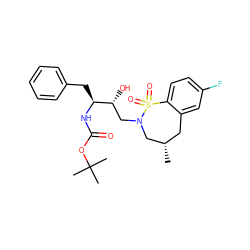 C[C@H]1Cc2cc(F)ccc2S(=O)(=O)N(C[C@@H](O)[C@H](Cc2ccccc2)NC(=O)OC(C)(C)C)C1 ZINC000072122711