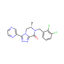 C[C@H]1Cn2c(nnc2-c2cnccn2)C(=O)N1Cc1cccc(Cl)c1Cl ZINC000219152046