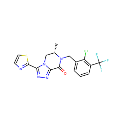 C[C@H]1Cn2c(nnc2-c2nccs2)C(=O)N1Cc1cccc(C(F)(F)F)c1Cl ZINC000219174917