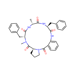 C[C@H]1NC(=O)[C@@H](Cc2ccccc2)N(C)C(=O)[C@@H]2CCCN2C(=O)c2ccccc2NC(=O)[C@H](Cc2ccccc2)NC1=O ZINC000653784953