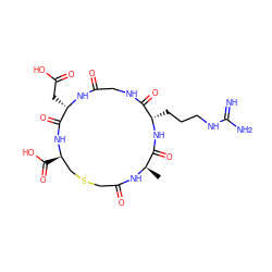 C[C@H]1NC(=O)CSC[C@@H](C(=O)O)NC(=O)[C@H](CC(=O)O)NC(=O)CNC(=O)[C@H](CCCNC(=N)N)NC1=O ZINC000003931555