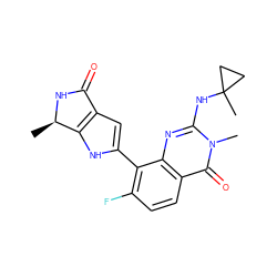 C[C@H]1NC(=O)c2cc(-c3c(F)ccc4c(=O)n(C)c(NC5(C)CC5)nc34)[nH]c21 ZINC000222358228