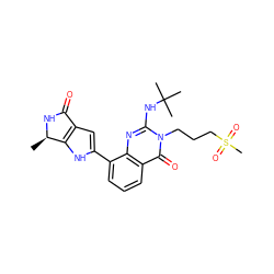 C[C@H]1NC(=O)c2cc(-c3cccc4c(=O)n(CCCS(C)(=O)=O)c(NC(C)(C)C)nc34)[nH]c21 ZINC000222358384