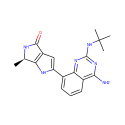 C[C@H]1NC(=O)c2cc(-c3cccc4c(N)nc(NC(C)(C)C)nc34)[nH]c21 ZINC000222429302