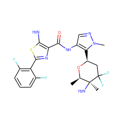 C[C@H]1O[C@@H](c2c(NC(=O)c3nc(-c4c(F)cccc4F)sc3N)cnn2C)CC(F)(F)[C@@]1(C)N ZINC000205637983