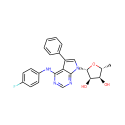 C[C@H]1O[C@@H](n2cc(-c3ccccc3)c3c(Nc4ccc(F)cc4)ncnc32)[C@H](O)[C@@H]1O ZINC000003814319