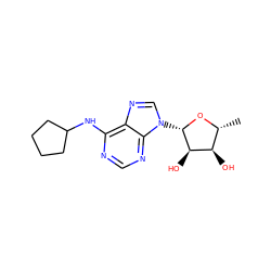 C[C@H]1O[C@@H](n2cnc3c(NC4CCCC4)ncnc32)[C@H](O)[C@@H]1O ZINC000012405901