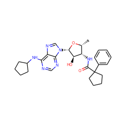 C[C@H]1O[C@@H](n2cnc3c(NC4CCCC4)ncnc32)[C@H](O)[C@H]1NC(=O)C1(c2ccccc2)CCCC1 ZINC000013473192