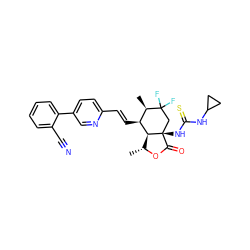 C[C@H]1OC(=O)[C@@]2(NC(=S)NC3CC3)CC(F)(F)[C@H](C)[C@H](/C=C/c3ccc(-c4ccccc4C#N)cn3)[C@H]12 ZINC001772606553