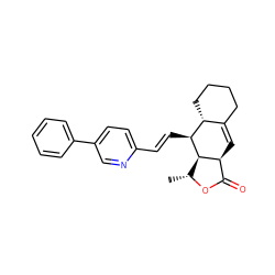 C[C@H]1OC(=O)[C@@H]2C=C3CCCC[C@H]3[C@H](/C=C/c3ccc(-c4ccccc4)cn3)[C@H]12 ZINC000028823086