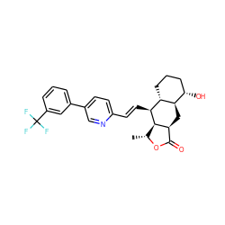 C[C@H]1OC(=O)[C@@H]2C[C@@H]3[C@@H](O)CCC[C@H]3[C@H](/C=C/c3ccc(-c4cccc(C(F)(F)F)c4)cn3)[C@H]12 ZINC000034802915