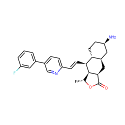 C[C@H]1OC(=O)[C@@H]2C[C@@H]3C[C@H](N)CC[C@H]3[C@H](/C=C/c3ccc(-c4cccc(F)c4)cn3)[C@H]12 ZINC000040972900