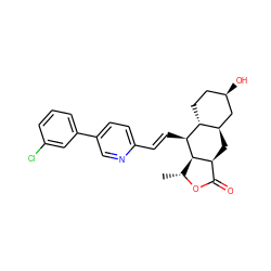 C[C@H]1OC(=O)[C@@H]2C[C@@H]3C[C@H](O)CC[C@H]3[C@H](/C=C/c3ccc(-c4cccc(Cl)c4)cn3)[C@H]12 ZINC000034802890