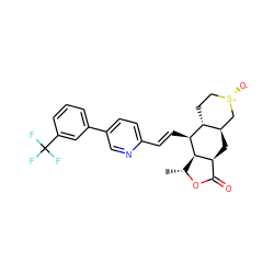 C[C@H]1OC(=O)[C@@H]2C[C@@H]3C[S@@+]([O-])CC[C@H]3[C@H](/C=C/c3ccc(-c4cccc(C(F)(F)F)c4)cn3)[C@H]12 ZINC000028712064