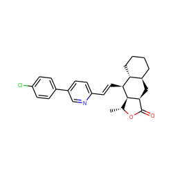 C[C@H]1OC(=O)[C@@H]2C[C@@H]3CCCC[C@H]3[C@H](/C=C/c3ccc(-c4ccc(Cl)cc4)cn3)[C@H]12 ZINC000013673158