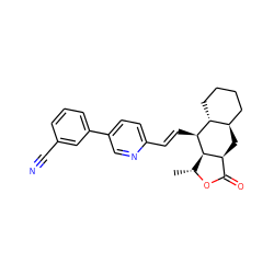 C[C@H]1OC(=O)[C@@H]2C[C@@H]3CCCC[C@H]3[C@H](/C=C/c3ccc(-c4cccc(C#N)c4)cn3)[C@H]12 ZINC000013673175