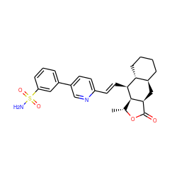 C[C@H]1OC(=O)[C@@H]2C[C@@H]3CCCC[C@H]3[C@H](/C=C/c3ccc(-c4cccc(S(N)(=O)=O)c4)cn3)[C@H]12 ZINC000013673183