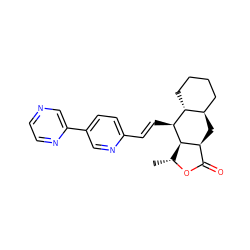 C[C@H]1OC(=O)[C@@H]2C[C@@H]3CCCC[C@H]3[C@H](/C=C/c3ccc(-c4cnccn4)cn3)[C@H]12 ZINC000028823119