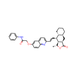 C[C@H]1OC(=O)[C@@H]2C[C@@H]3CCCC[C@H]3[C@H](/C=C/c3ccc4cc(OCC(=O)Nc5ccccc5)ccc4n3)[C@H]12 ZINC000028570950