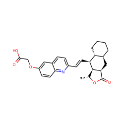 C[C@H]1OC(=O)[C@@H]2C[C@@H]3CCCC[C@H]3[C@H](/C=C/c3ccc4cc(OCC(=O)O)ccc4n3)[C@H]12 ZINC000028571109