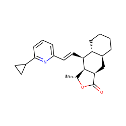 C[C@H]1OC(=O)[C@@H]2C[C@@H]3CCCC[C@H]3[C@H](/C=C/c3cccc(C4CC4)n3)[C@H]12 ZINC000013673133