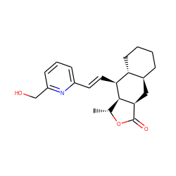 C[C@H]1OC(=O)[C@@H]2C[C@@H]3CCCC[C@H]3[C@H](/C=C/c3cccc(CO)n3)[C@H]12 ZINC000013673137