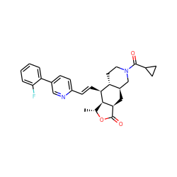 C[C@H]1OC(=O)[C@@H]2C[C@@H]3CN(C(=O)C4CC4)CC[C@H]3[C@H](/C=C/c3ccc(-c4ccccc4F)cn3)[C@H]12 ZINC000028712089