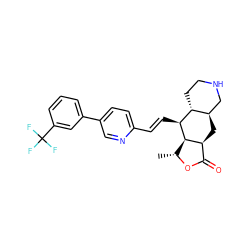 C[C@H]1OC(=O)[C@@H]2C[C@@H]3CNCC[C@H]3[C@H](/C=C/c3ccc(-c4cccc(C(F)(F)F)c4)cn3)[C@H]12 ZINC000028712083